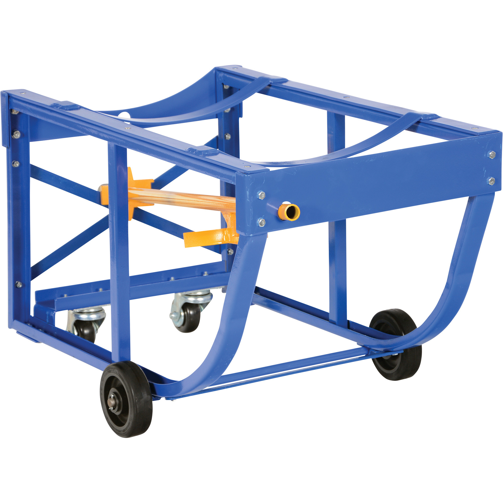 Vestil Steel Economy Rotating Drum Cart with Polyolefin Wheels, 31-3/4in. x 19in. x 21-1/2in., 800-Lb. Capacity, Blue, Model# RDC-60-5-PO